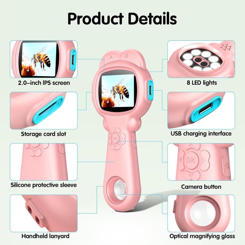 EDCREATY Microscope for Kids, Mini Portable Handheld Microscope with 500X Magnification, 200W Pixels, 2.0 High-Definition Screen for Birthday Christmas Educational Gifts Toys for 3 4 5 6 7 8 9 10 11 12 Kids - Image 5